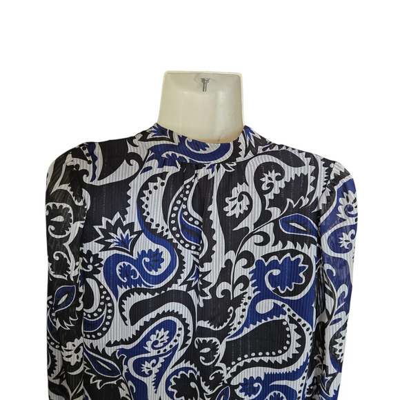 LOFT Black and Blue Patterned Blouse - Picture 6 of 8